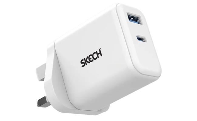 Skech Power Delivery 2 Port GaN Wall Charger 45w PD Power Charger Type-C Port + USB-A – white